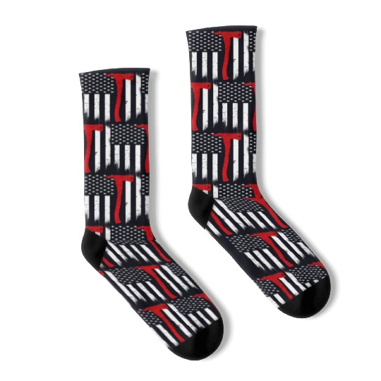 Thin Red Line Flag Axe Firefighter Support Socks