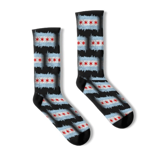 Chicago Flag yline Distressed Socks