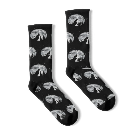 German Shepherd Dog Full Moon At Night German Socks