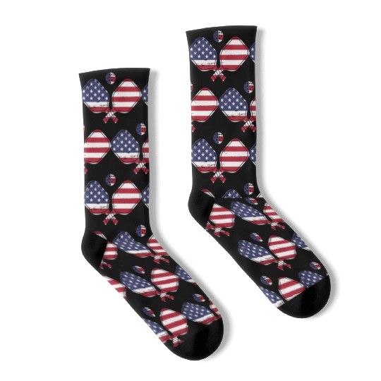 Patriotic Pickleball US Flag Paddleball Design Socks