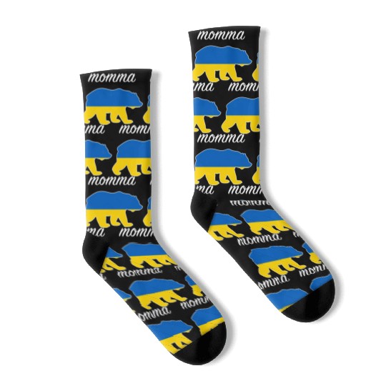 Momma Bear Ukraine Flag Ukrainian Roots Socks