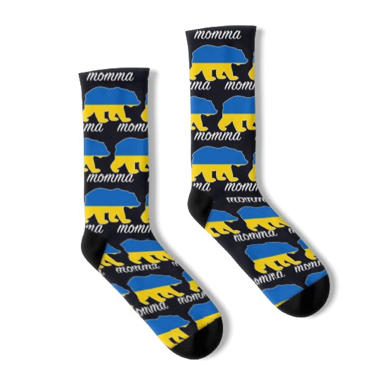 Momma Bear Ukraine Flag Ukrainian Roots Socks