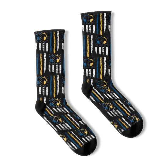 Gold Blue Line 911 Police Dispatcher First Socks