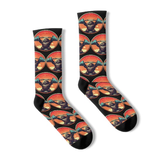 Sloth Dumbbells Fitness Sunset Socks