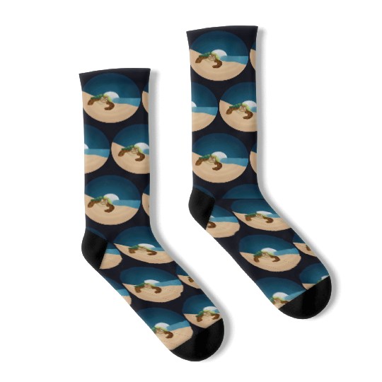 Night Serenity: Sea Turtle by the Moon Socks