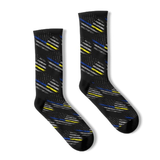 Gold Blue Line 911 Police Dispatcher First Socks