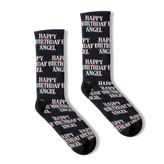 Happy Angel First Name Colorful Bday Socks