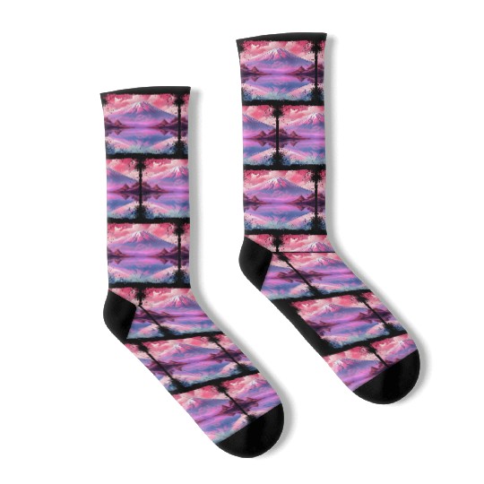 Aesthetic Vaporwave Volcano Japan Sight Mount Fuji Socks