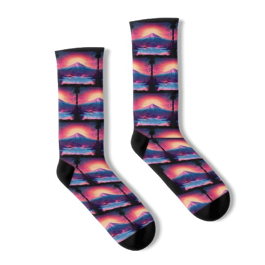 Mount Fuji Sight Aesthetic Japan Vaporwave Volcano Socks