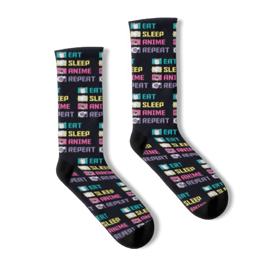 Eat Sleep Anime Repeat funny Socks