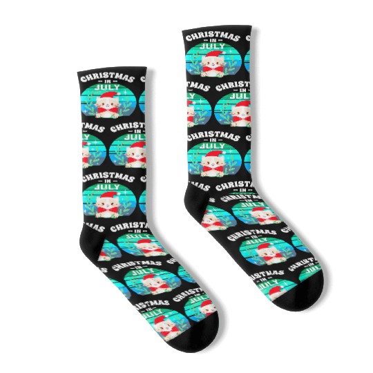 Christmas in July for Women Men Cat Christmas Socks