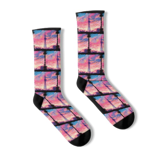 Vaporwave Aesthetic Skytree Tokyo Japanese Sight Socks