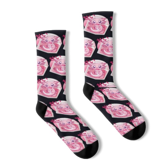 Axolotl Pastel Goth Strawberry Milk Shake Anime Ja Socks