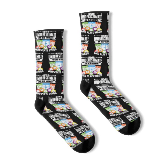 Never Underestimate An Old Woman Vintage Bingo Socks