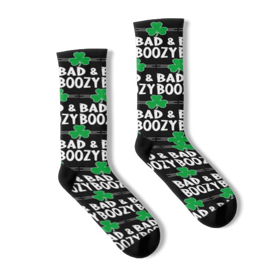 Bad And Boozy St Patricks Day Drinking Shamrock Ir Socks