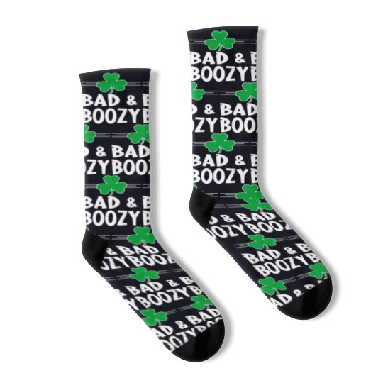Bad And Boozy St Patricks Day Drinking Shamrock Ir Socks