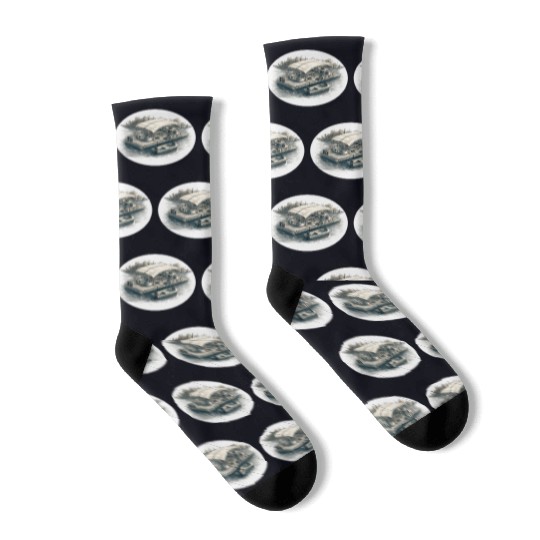 Pontoon boat illustration gifts for boat owners Socks