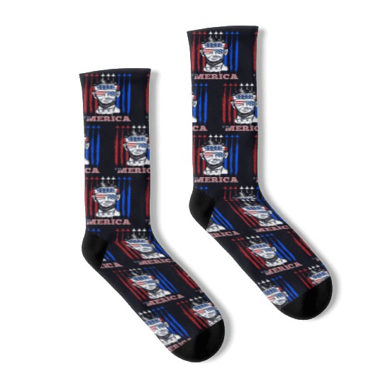 Merica Lincoln Independence Day Party Patriots Socks