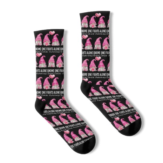 Gnomes In October We Wear K Gnome Breast Cancer Aw Socks