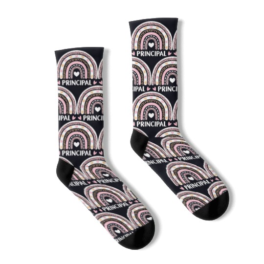 Leopard Rainbow Principal Funny Back To School Socks