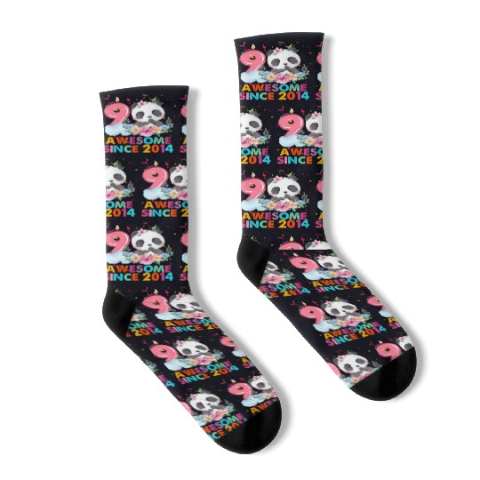 9 Year Old Awesome Since 2014 Panda 9Th Socks