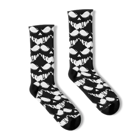 Black Spooky scary Ghost face Socks design
