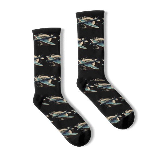 Spitfire Airplane Vintage Pilot Aviator Military Socks
