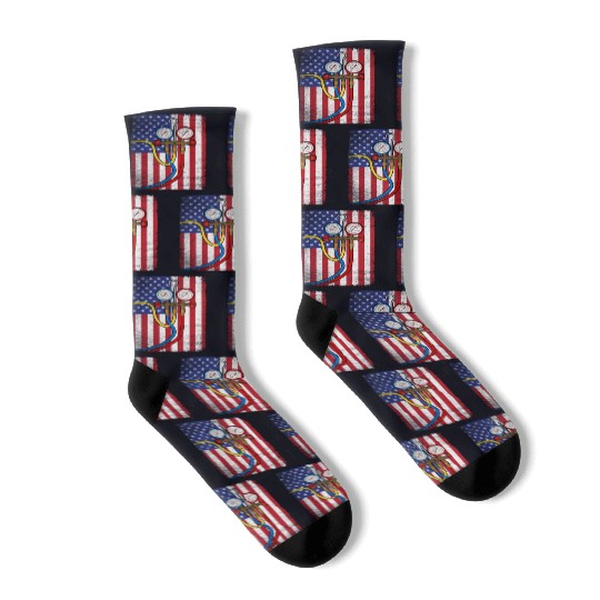 Patriotic HVAC Technician American Flag HVAC Tech Socks