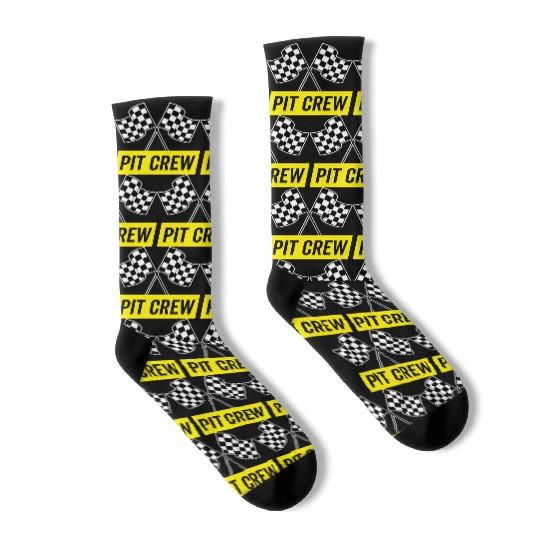 Yellow Italic Pit Crew For Racing Party Costume Socks