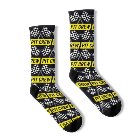Yellow Italic Pit Crew For Racing Party Costume Socks