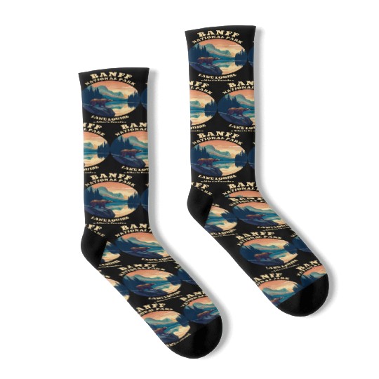 Vintage Retro Canadian Banff National Park Socks