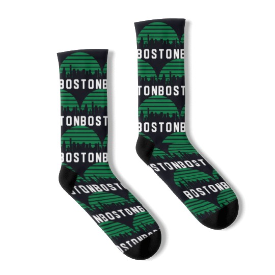 Boston Massachusetts Cityscape Green Socks
