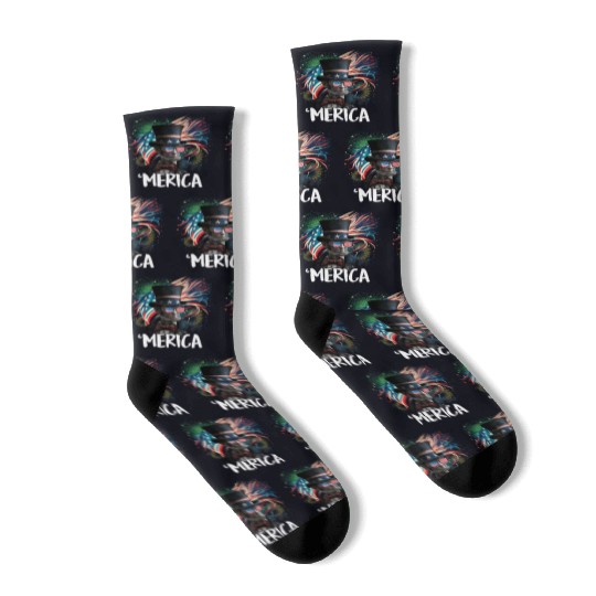 Merica Lincoln Independence Day Party 4th July Socks