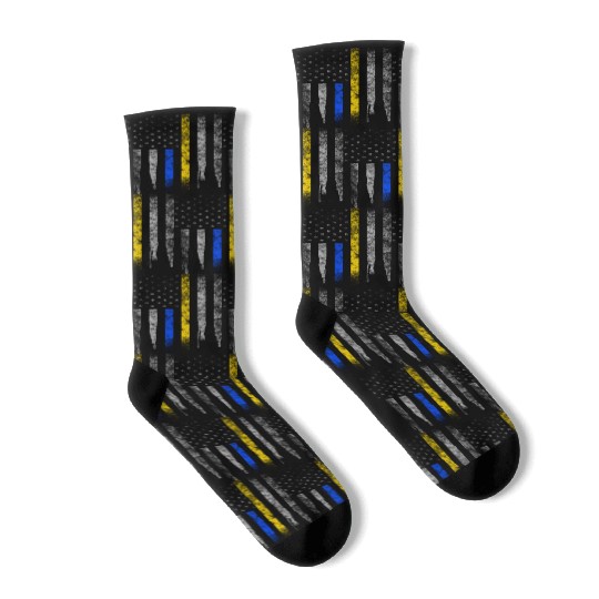 Gold Blue Line 911 Police Dispatcher First Socks