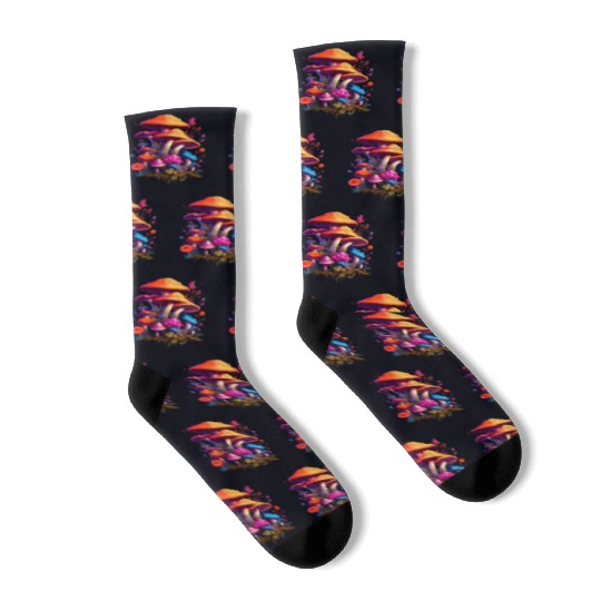Trippy Neon Mushrooms#12 Socks