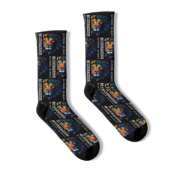 Be courageous, Be strong and courageous, Lion Head Socks