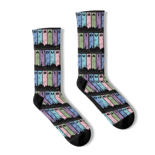 Black Colorful Dubai The Leading City in the World Socks