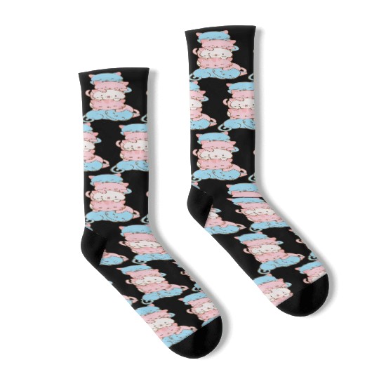 Transgender Pride Flag Cute Kawaii Cats Subtle Socks