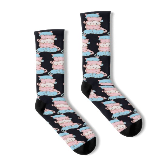 Transgender Pride Flag Cute Kawaii Cats Subtle Socks