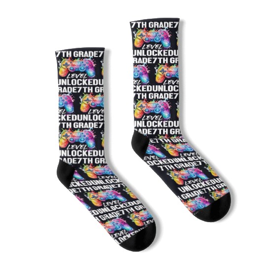 7th Grade Level Unlocked Back to School Video Game Socks