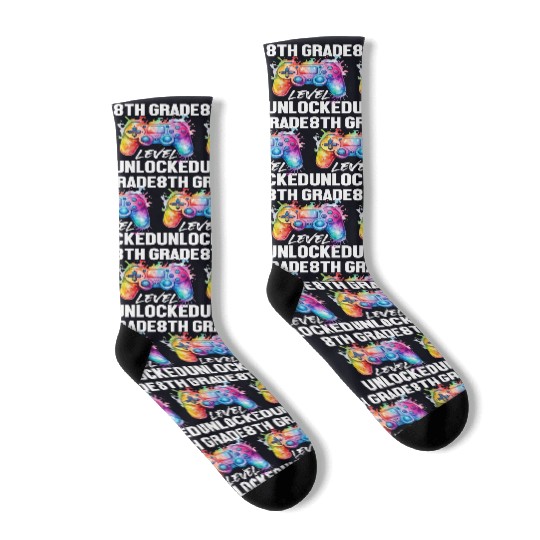 8th Grade Level Unlocked Back to School Video Game Socks
