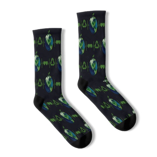 Heart Beat Earth Day Recycle Love Earth Day Annive Socks