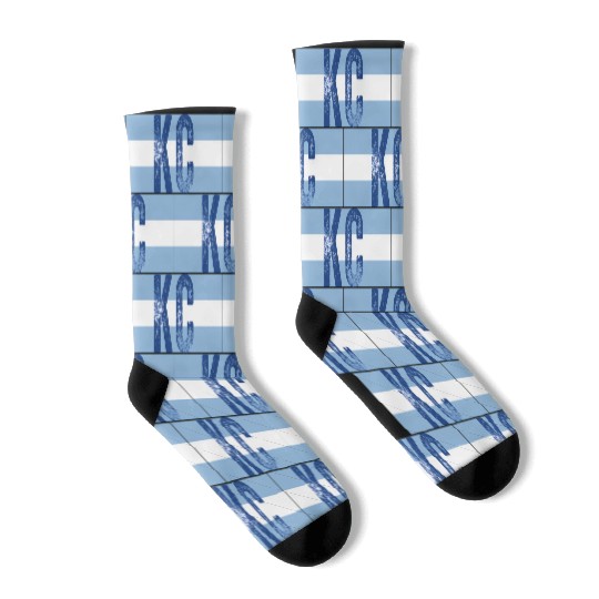 Kc Letters Kansas City Horizontal Blue Stripes Kc Socks