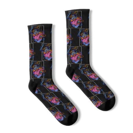 Cyborg Robot Heart Vaporwave Futuristic Cyberpunk Socks