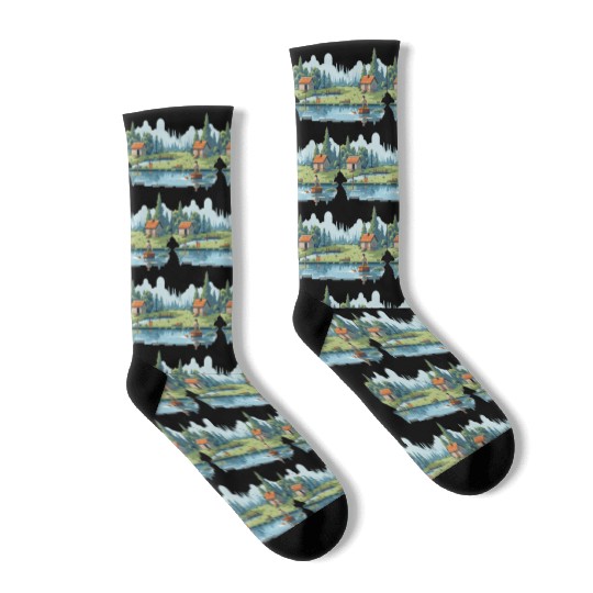 Fisherman Nature 8-bit style Socks