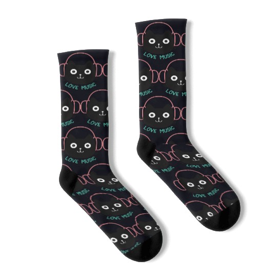 Cute Cat Listening Music Socks