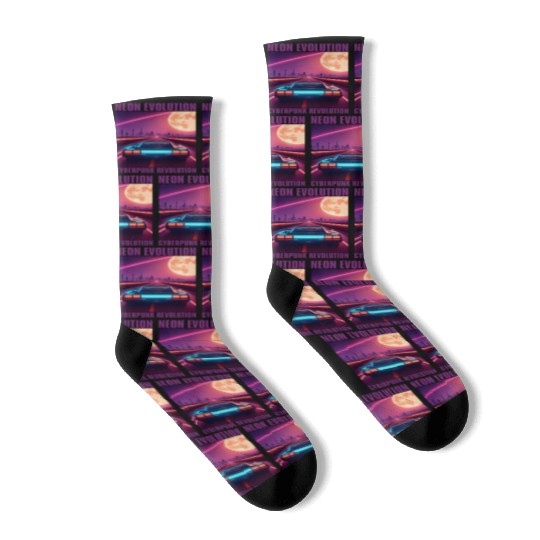 Vintage 80s Futuristic Retrowave Neon Cyberpunk Socks