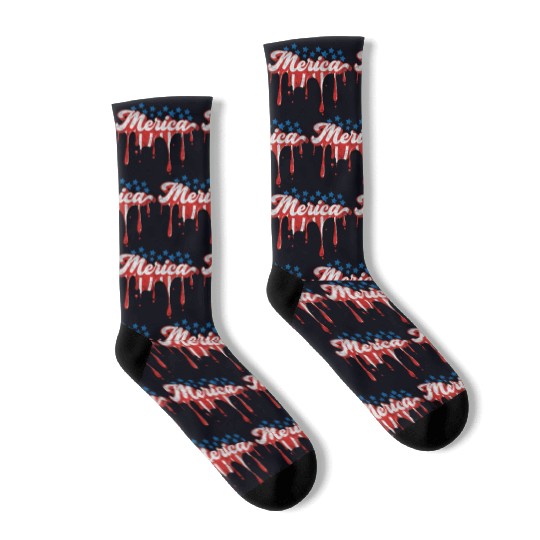 Merica Us Flag Dripping 4th Of July Socks