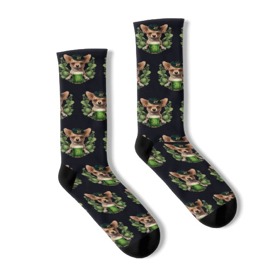 Chihuahua | St. Saint Patricks Day Beer Shamrock Socks
