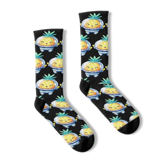 Kawaii astronauts pineapple Socks